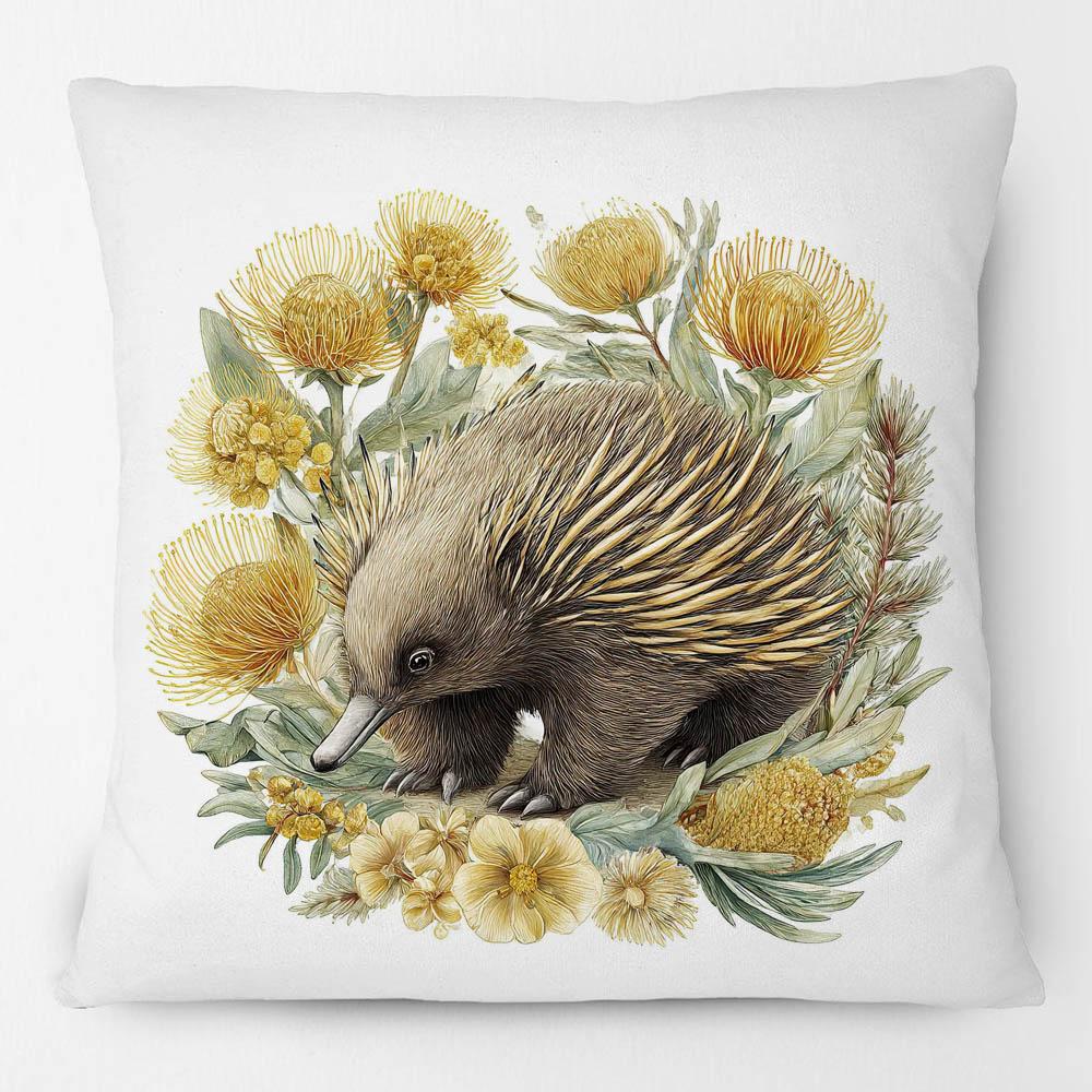 Echidna Australiano Animali Fiori di Hakea e Mimosa Federa per Cuscino Pittura a Mano Arte Federa Decorativa