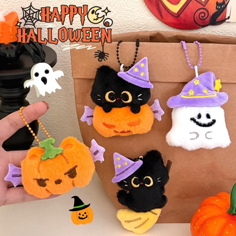 Halloween Plüsch Schlüsselanhänger Kürbis Geist Schwarze Katze Süßes oder Saures Cartoon Tasche Anhänger Party Geschenke Schlüsselanhänger Zubehör