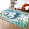 Seahorse Area Rug Coastal Seaside Seahorse Starfish Coral Shell Pattern Nautical Beach Themed Map Carpet for Living Room Kitchen