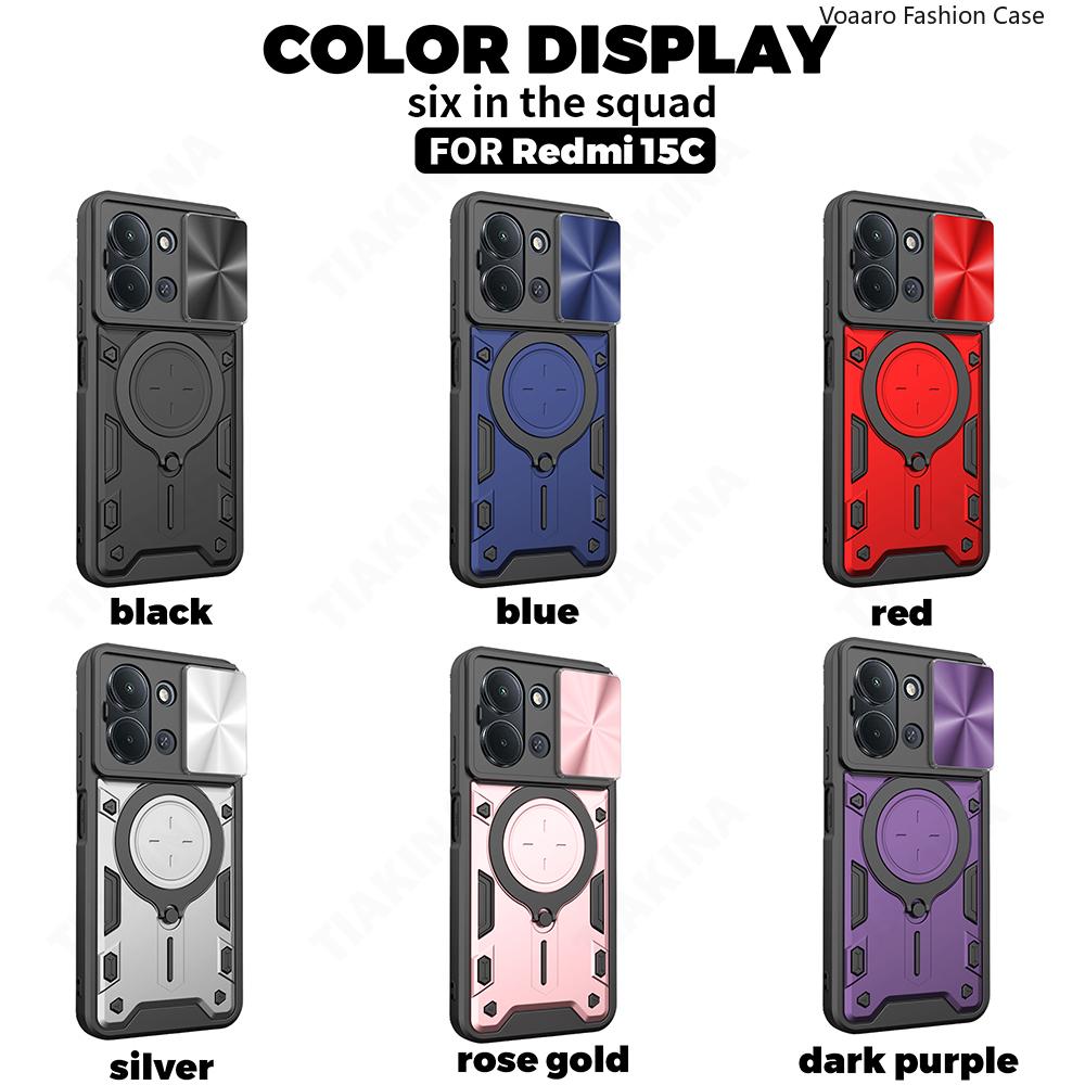 Slide Lens Armor Funda for Xiaomi Redmi 15C 171mm Case for Redmi 15C EU 173mm Case Magnetic Ring Stand Holder Cover Back Capa
