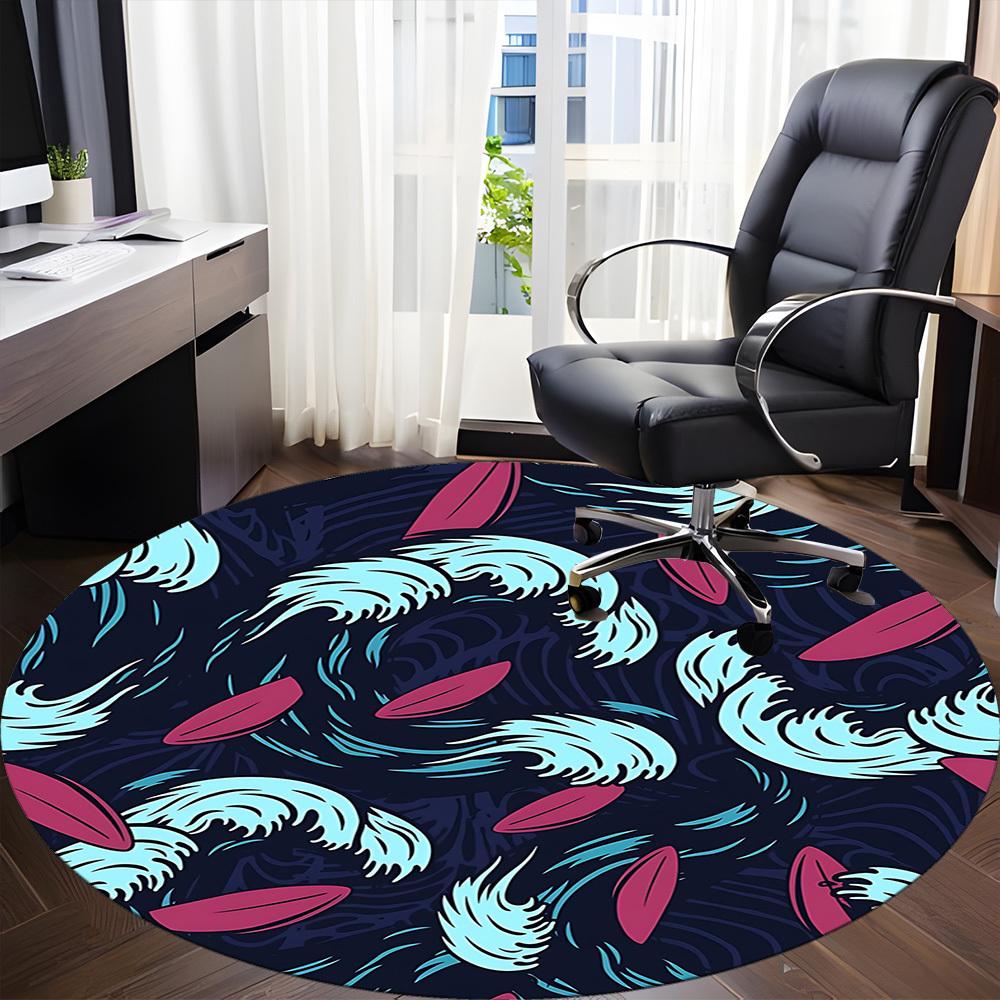 1pc Ocean Waves Office Round Area Rug, Under Office Chairs Bedroom Living Room Home Decor, Room Deco, Available In Various Sizes