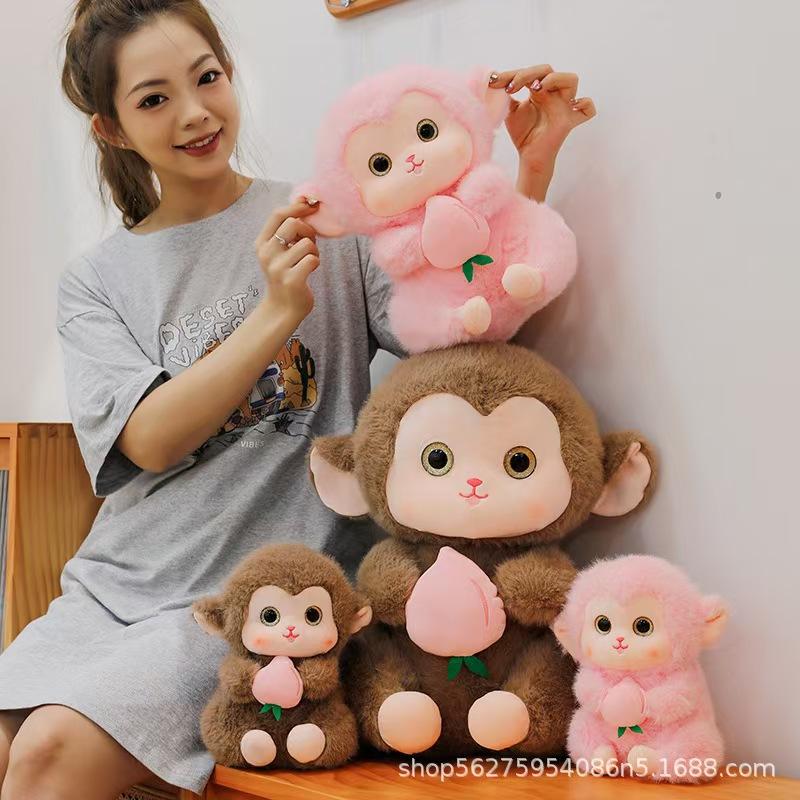 Soft Cute Peach Monkey Plush Toys Children's Sleeping Pillow Wedding Event Gifts Little Monkey Ornaments