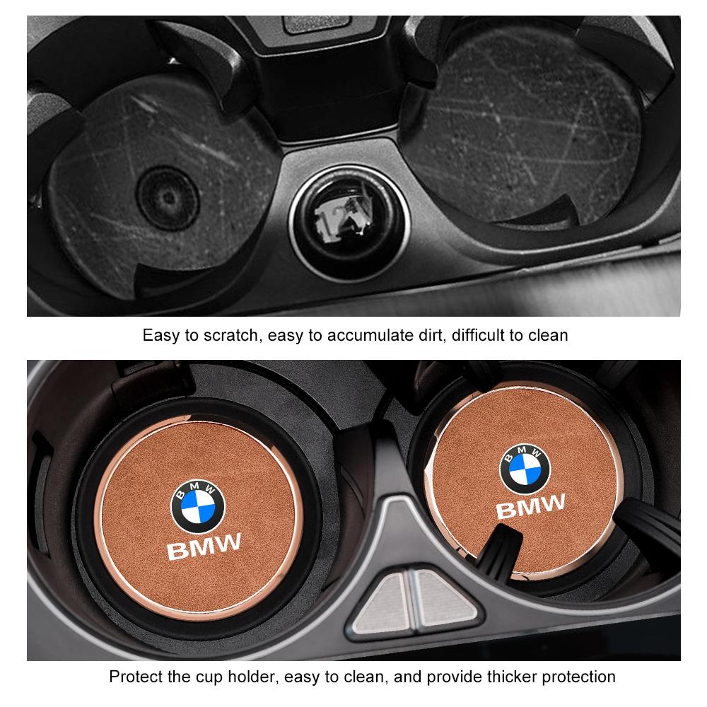 For BMW X1X2 X3 X5X4 X6 X7 1 3 5 7 Series F40 E90 G20 G30 i7 i8 2Pcs Leather Car Coaster Anti-slip Pad Water Cup Mat Accessories ulbn07