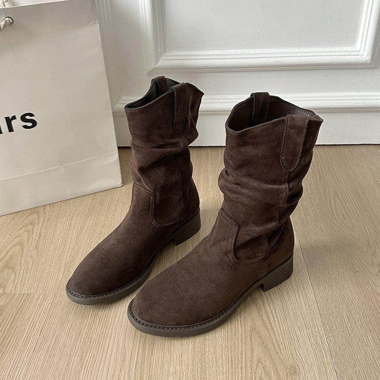 Maillard Martin boots women's 2025 summer new popular thick-soled mid-tube western cowboy short boots stacked knight boots