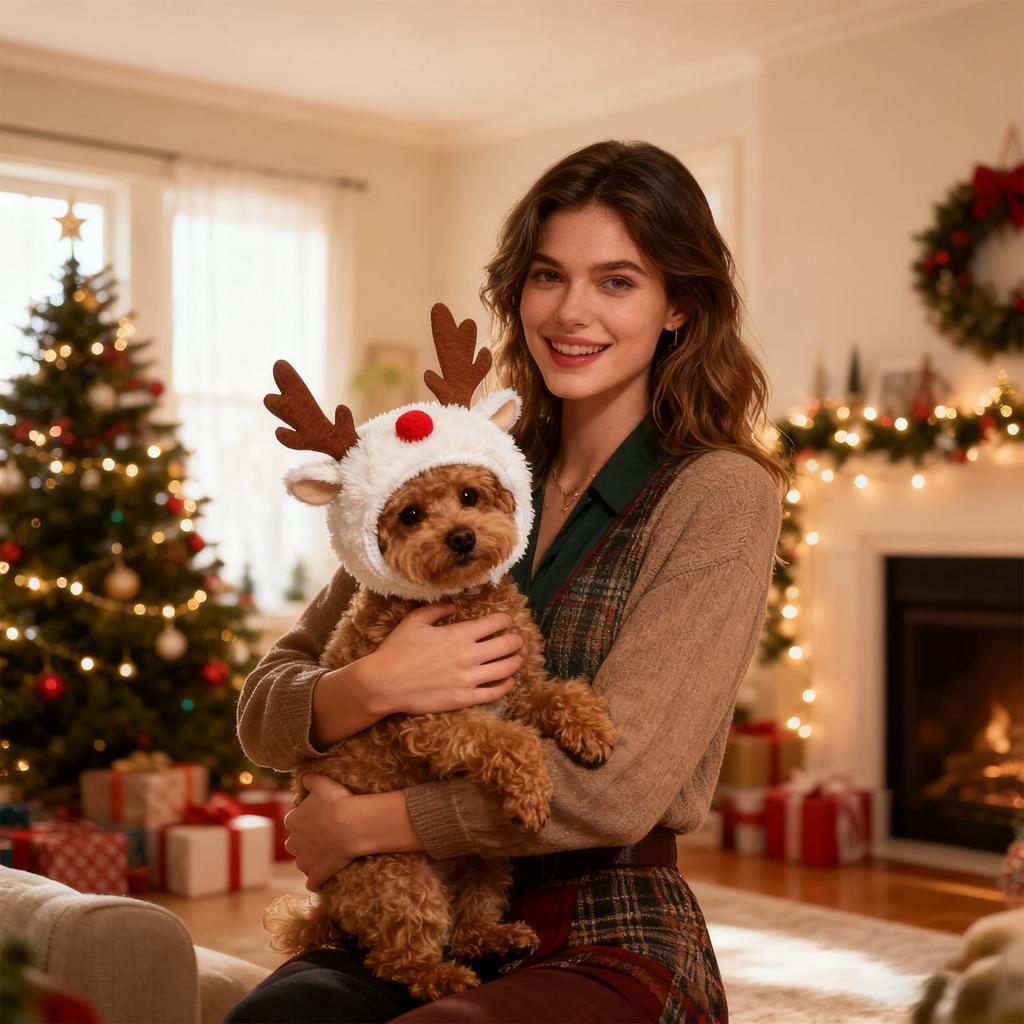 Weihnachts-Haustierhüte für Hunde, Festliches Weihnachtsbaum- & Design, Warme Plüsch-Haustierkopfbedeckung, Entzückende Feiertagskostüm-Accessoires für Kleine Mittlere