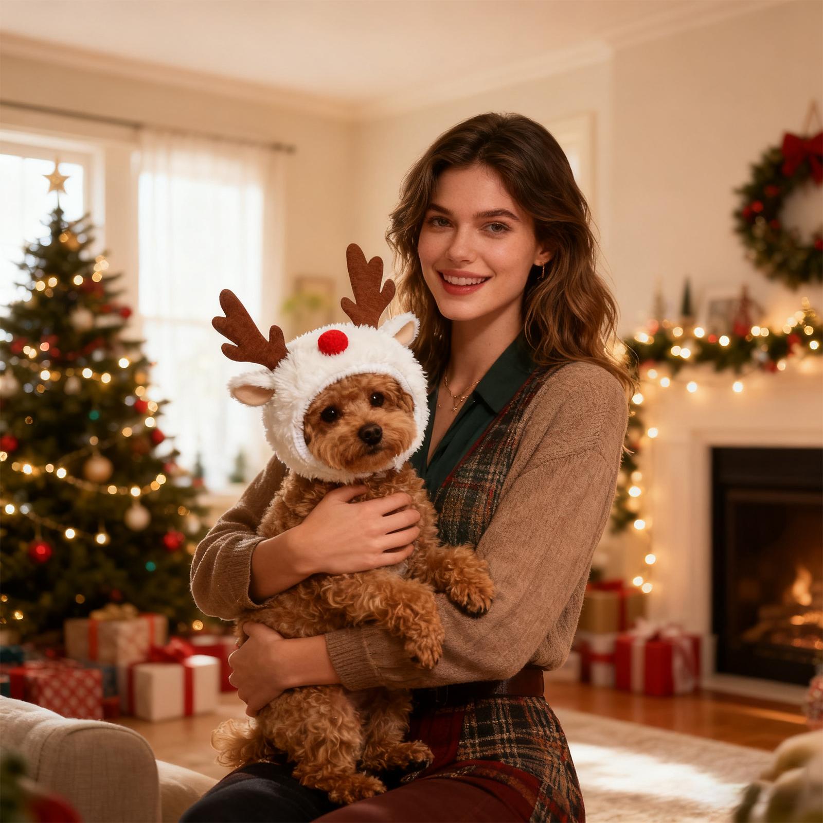 

Рождественские шапки для питомцев для собак, праздничный дизайн рождественской елки и , теплая плюшевая шапка для питомца, очаровательные праздничные аксессуары для костюма для маленьких и средних S белый