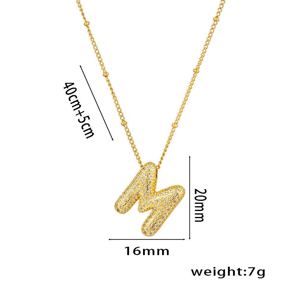 Fashion 26 Bubble Letter Initial Pendant18k Gold Plated Micropaved Full Zirconia Stone Chain Couple Necklace Women Jewelry