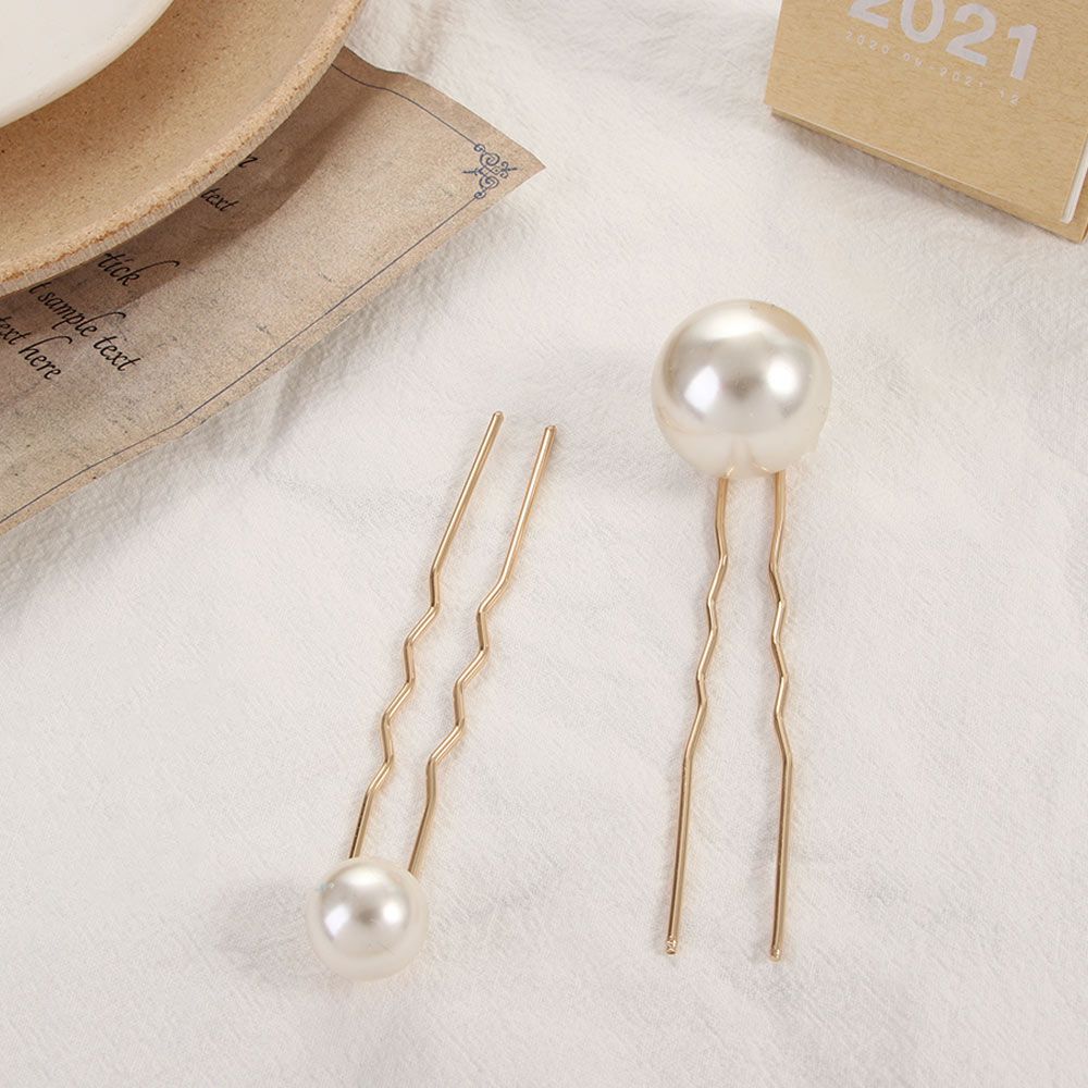 Women Vintage Metal Headdress Bridal Hair Accessories Pearl Hair Stick U-shaped Hairpin Hair Style Tools
