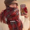 Autumn and Winter Red Plaid Knitted Scarf Female Korean Atmosphere Warm and Thickened Couple Shawl Scarf
