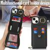 For iPhone 15 Plus/14 Plus Case with Zipper Pouch/Ring Kickstand/Strap Litchi Texture PU+TPU Phone Cover