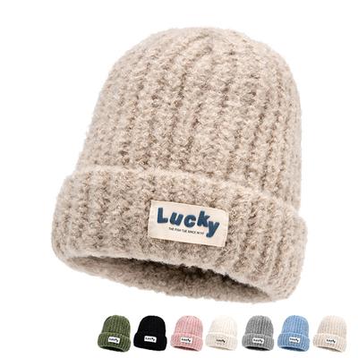 Autumn Winter Women Solid Color Thick Knitted Hat Warm Hat Wool Hat