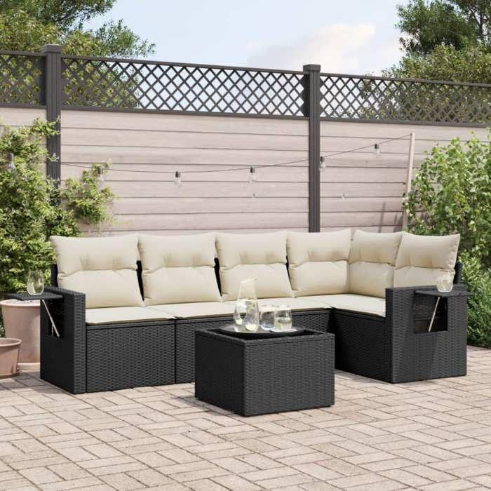 VidaXL Salon de Jardin avec Coussins 6 pcs, Canapés de Terrasse, Ensemble de Meubles de Patio, Mobilier d'Extérieur, Noir 3252473