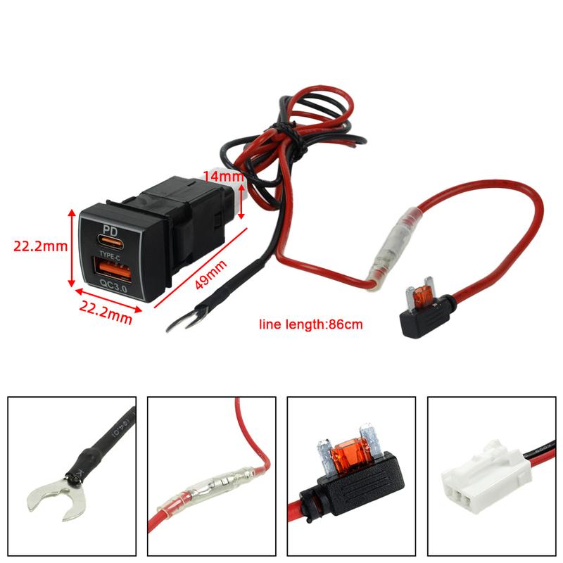 

YSY 1pcs QC3.0 USB Fast Charging TYPE-C Interface Socket Charger For Toyota Camry Carola TS-07-C