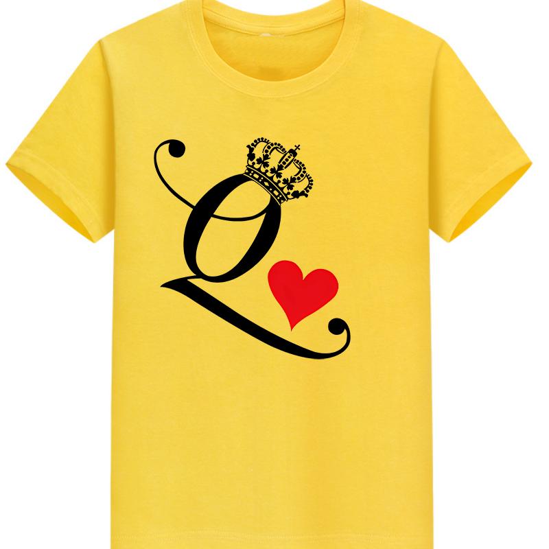 Polyester 100% New KING QUEEN Printed Short-sleeved Casual Couple T-shirt for Couples Women Clothing Graphic Aesthetic Summer