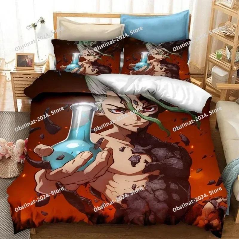 New 3D Anime Dr.STONE Bedding Set Printed Bed Set With Pillowcase Bed Duvet Cover Soft Single Double Queen Super King Size