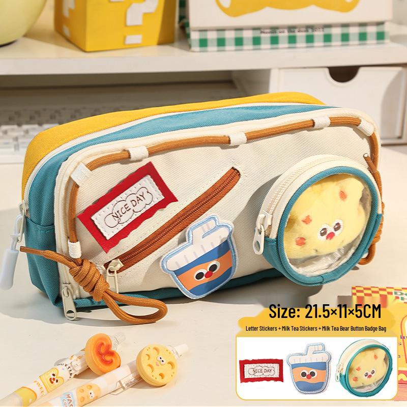 Girls 2025 High-Value Dopamine Color Block Pencil Case - Trendy, Large Capacity