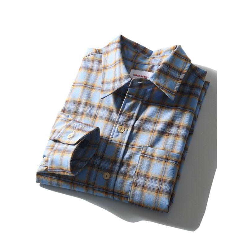 Japanese-Style Retro Profile Gingham Shirt Men's Long Sleeves Spring and Autumn Coat Export Export Men's Clothing Casual Checked Shirt