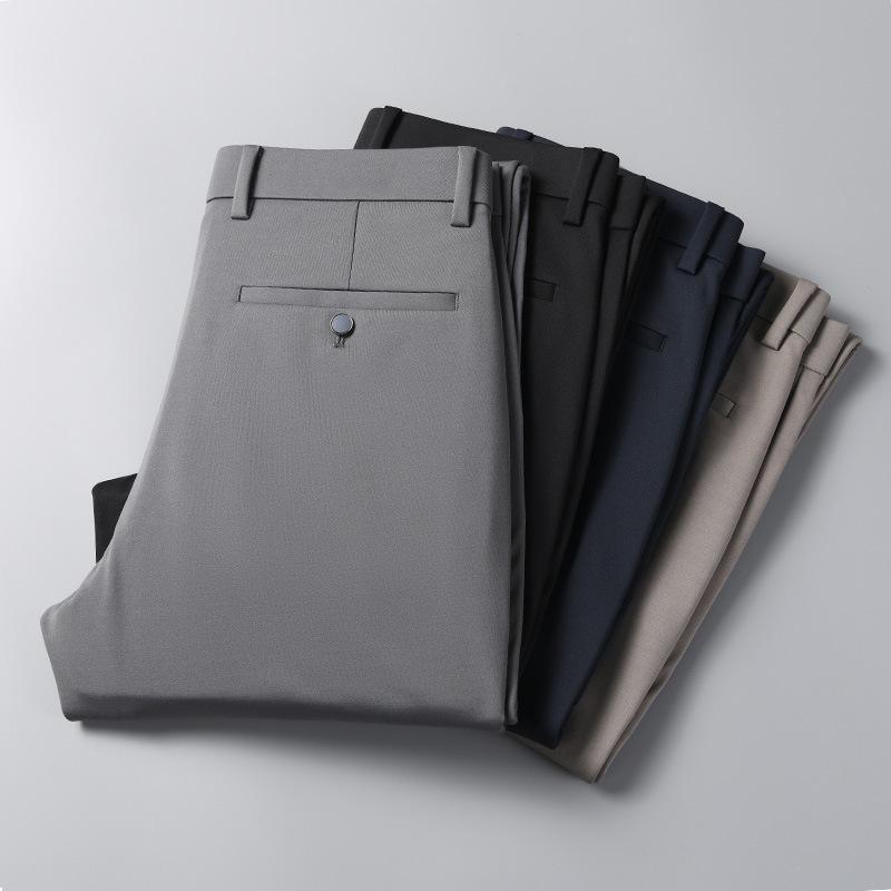 Men's Summer Casual Ice Silk Pants - Lightweight, Straight-Leg, High Elasticity Suit Trousers for Young and Middle-Aged