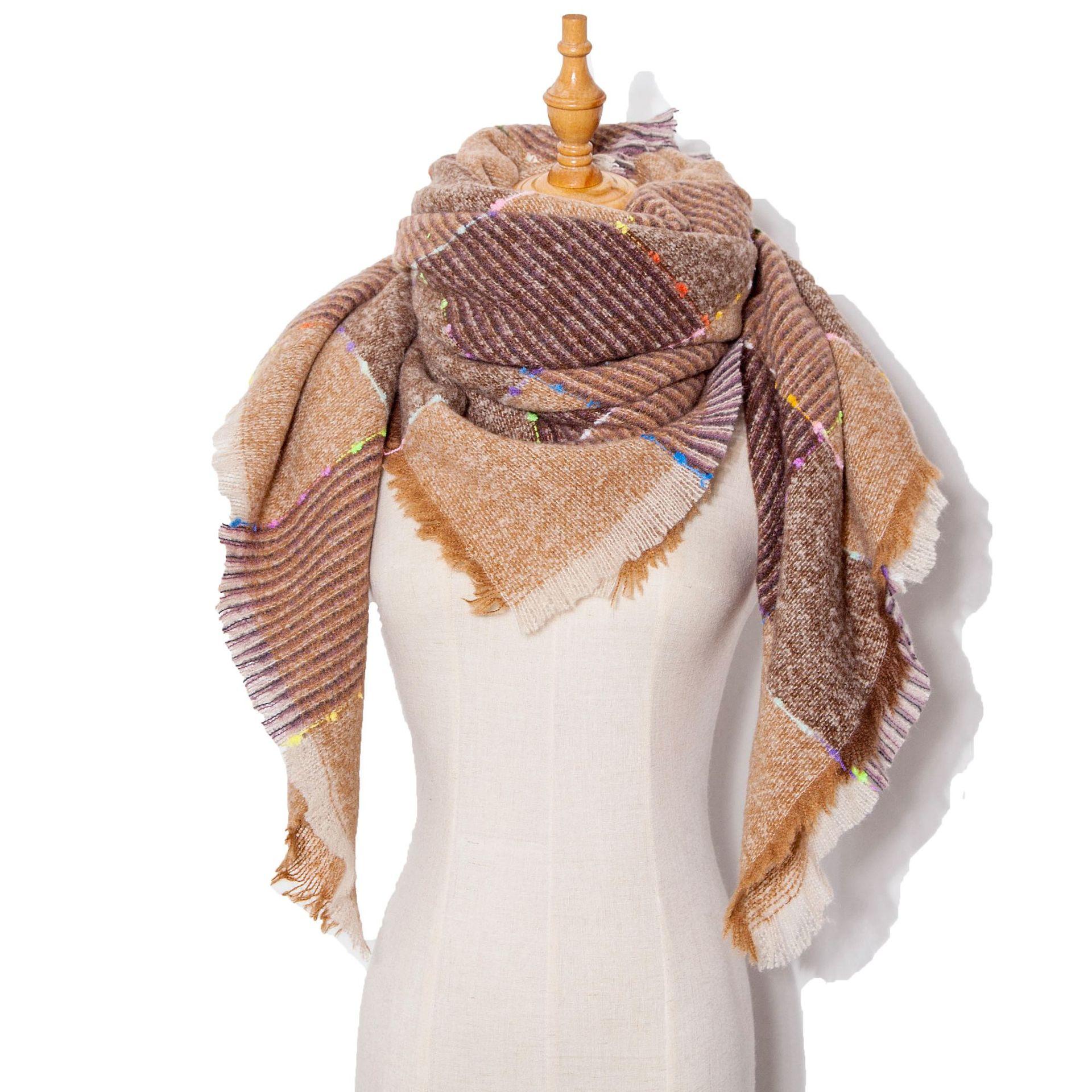 

Осенне-зимний шарф с кисточками, женский клетчатый теплый треугольный платок SJ6-04# Coffee