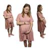 Maternity Nightgown for Childbirth Cotton Short Sleeve Size Powder Pink