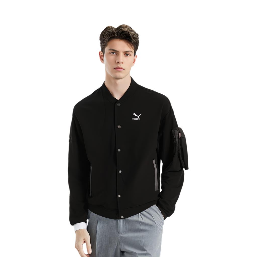 Puma Logo-Print Lässige Baseball-Langarmjacke Unisex-Jacken Schwarz 677394-01