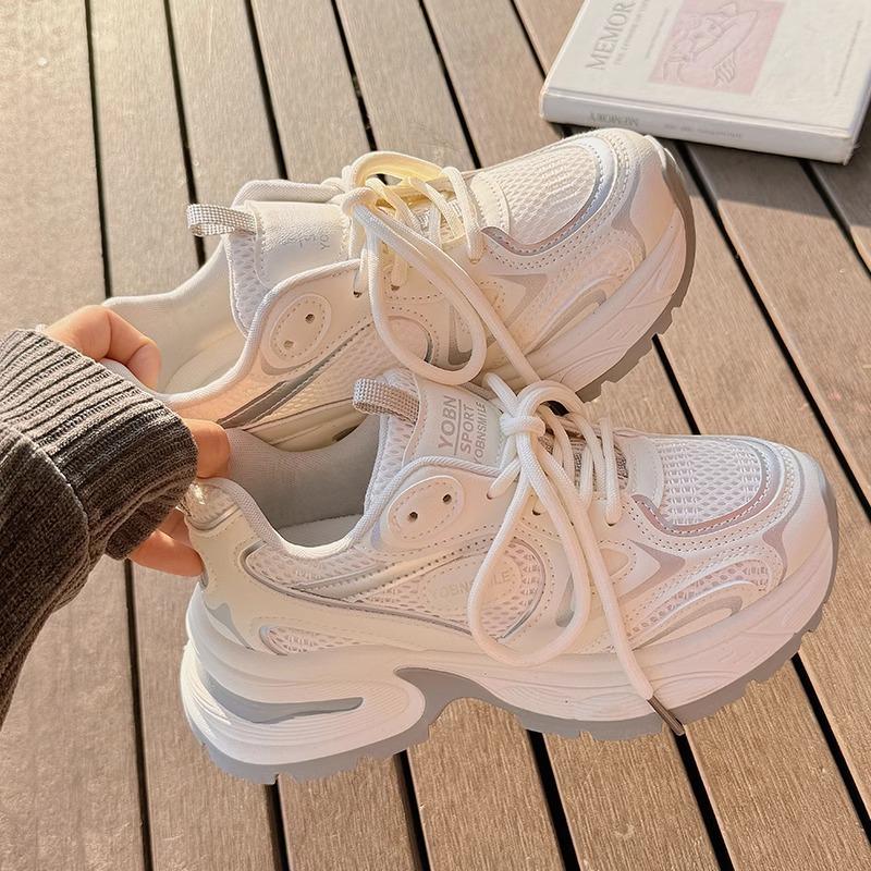 

Женские летние новые универсальные студенческие туфли на толстой подошве с широкими брюками, сетчатые повседневные маленькие белые туфли для женщин 40