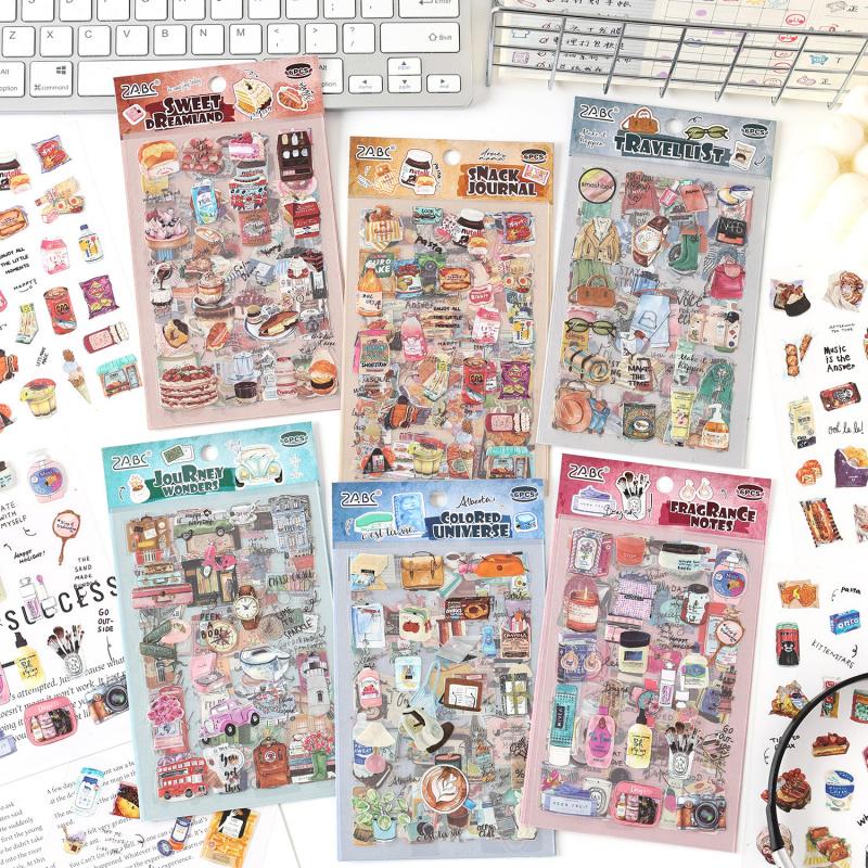 6 pcs Kawaii Cartoon Stickers pack Adhesive DIY Scrapbooking Diary Album Scrapbooking Material Craft Supplies