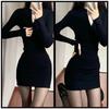 Black Tight Long Sleeve Zipper Dress - Sexy Slim Fit for Autumn and Winter