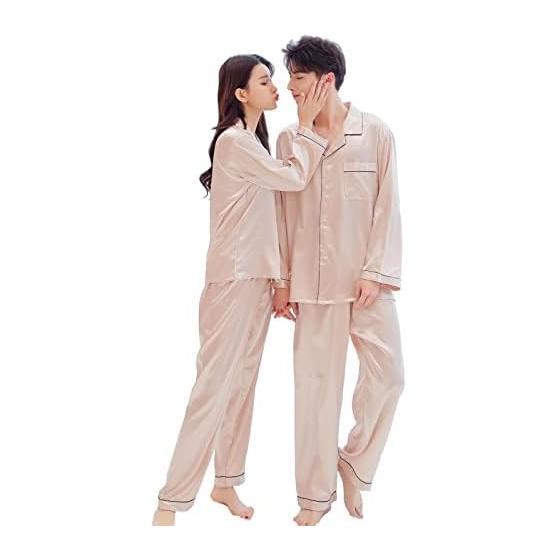 Synthetic Silk Pajamas Women's Pajamas Top and Bottom Set Long Sleeves Long Pants Pair Pajamas Autumn Room Wear Men's Loungewear Large Size Blue