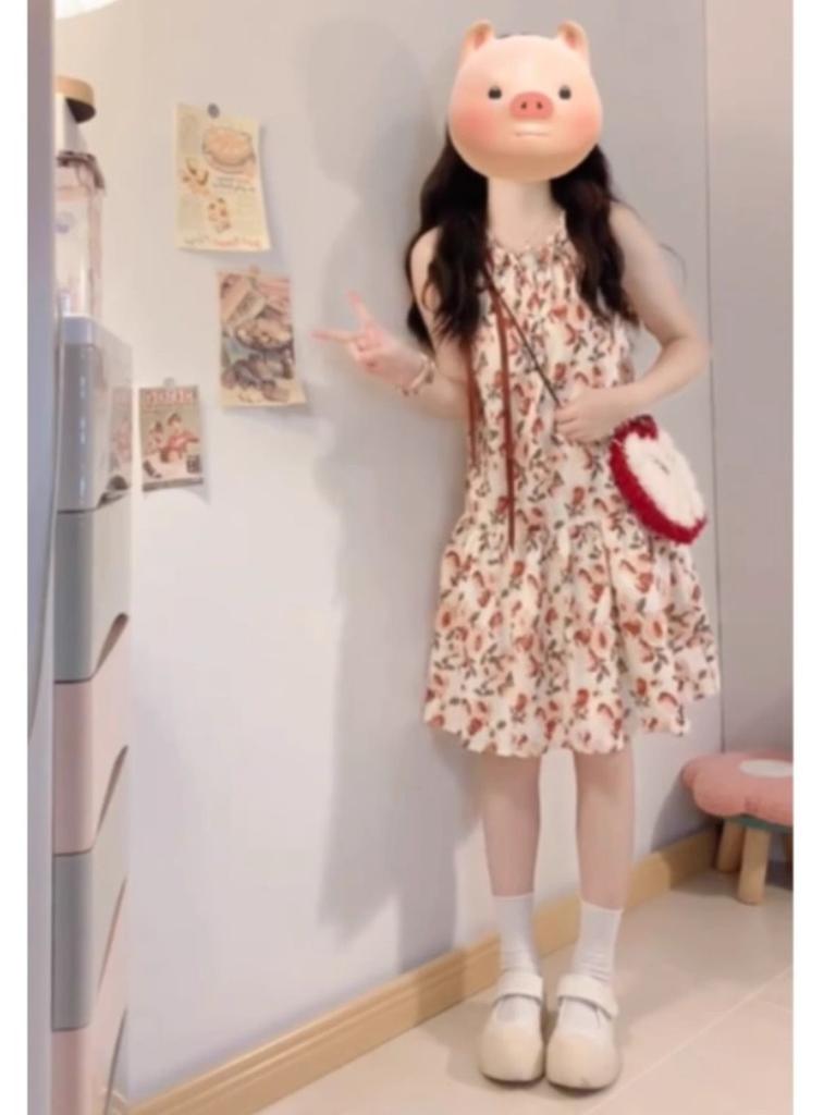 French Gentle Wind Floral Neck Dress Women's Summer Small Design Sense Age-reducing Sleeveless Suspender Skirt