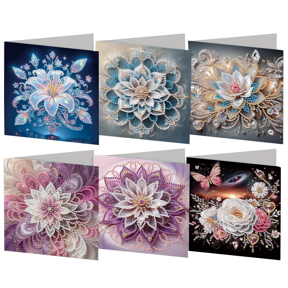 6pcs DIY Diamond Painting Greeting Card Set Handmade Rhinestone Diamond Art Mosaic Postcards Thank You Cards & Holiday Blessings
