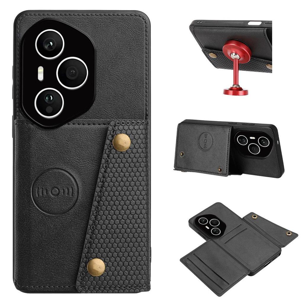 Vintage Leather Card Holder Phone Case for HONOR 400 Pro Card Pockets Dual Snap Buttons Flip Wallet Shell
