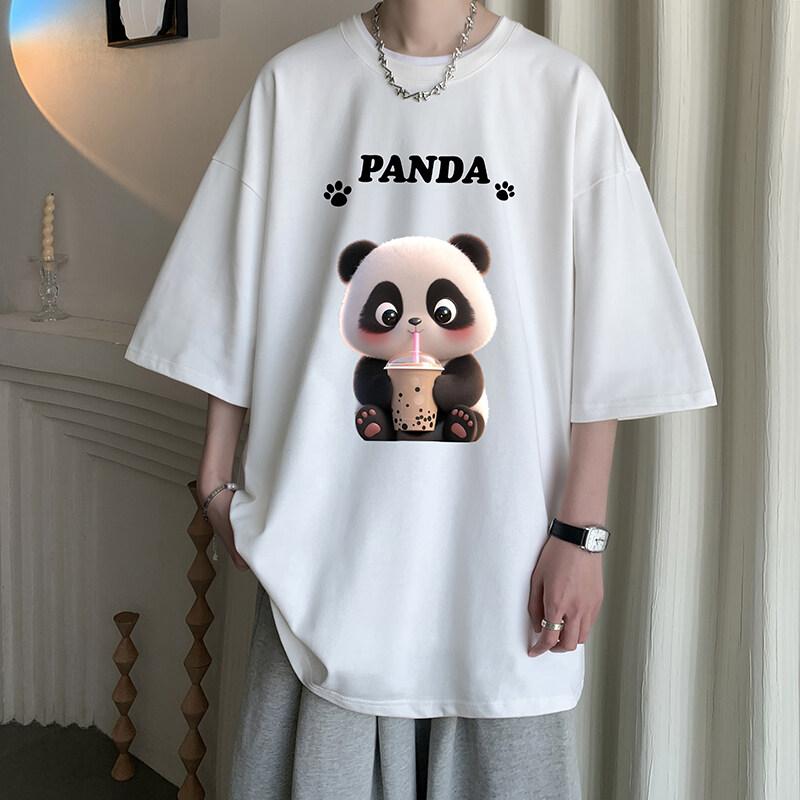 Unisexs Cotton Tshirts White Funny Unisex Oversized T Shirt Panda Print Summer Casual Wear 5XL Tee Shirts Big Size Male Clothes