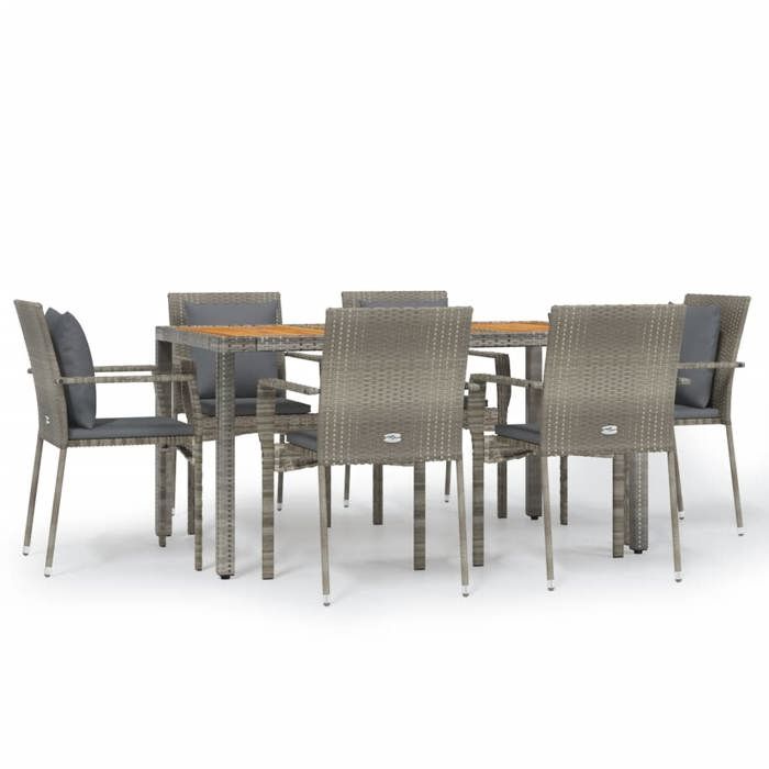 VidaXL Ensemble à manger jardin et coussins 7 pcs gris rotin, ensemble de salle à manger, ensemble de salle à manger 3184972