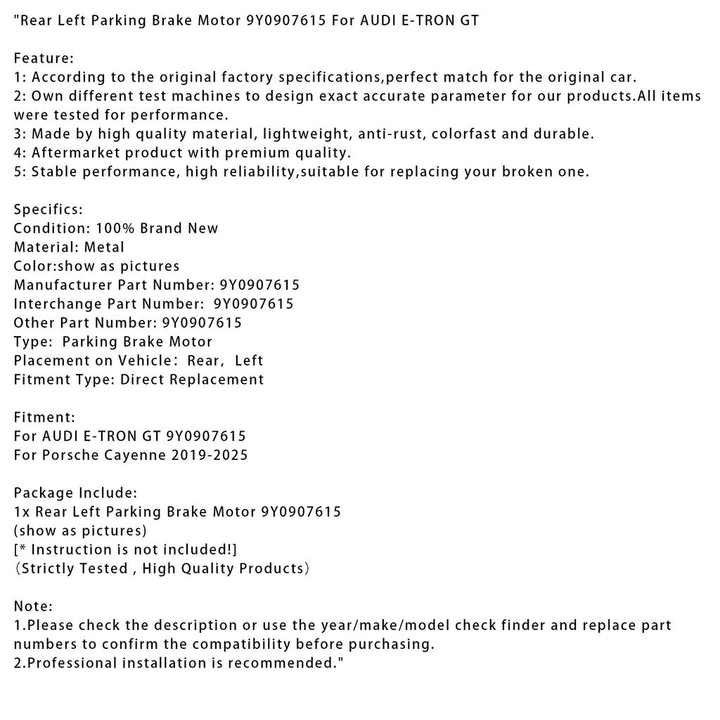 Rear Left Parking Brake Motor 9Y0907615 For Porsche Cayenne / E-TRON GT