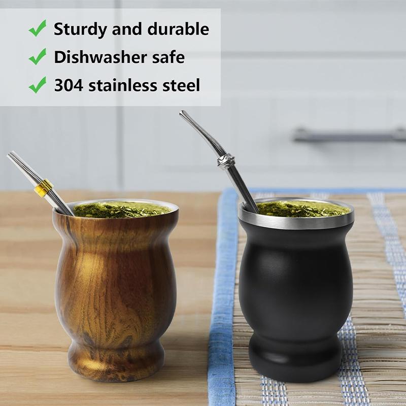 Stainless Steel Yerba Mate Cup Set Double-Wall Mate Cup with 2 Bombillas Yerba Mate Gourd Set With Straw and Cleaning Brush