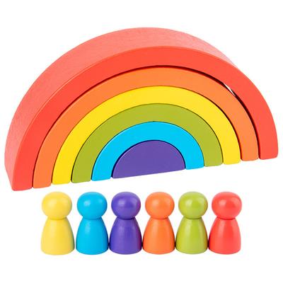 Blocs de Construction en Bois Arc-en-Ciel Arqué Semi-cercle Jouets Minion Colorés pour l'Éducation de la Petite Enfance Cognition des Couleurs Souptoys