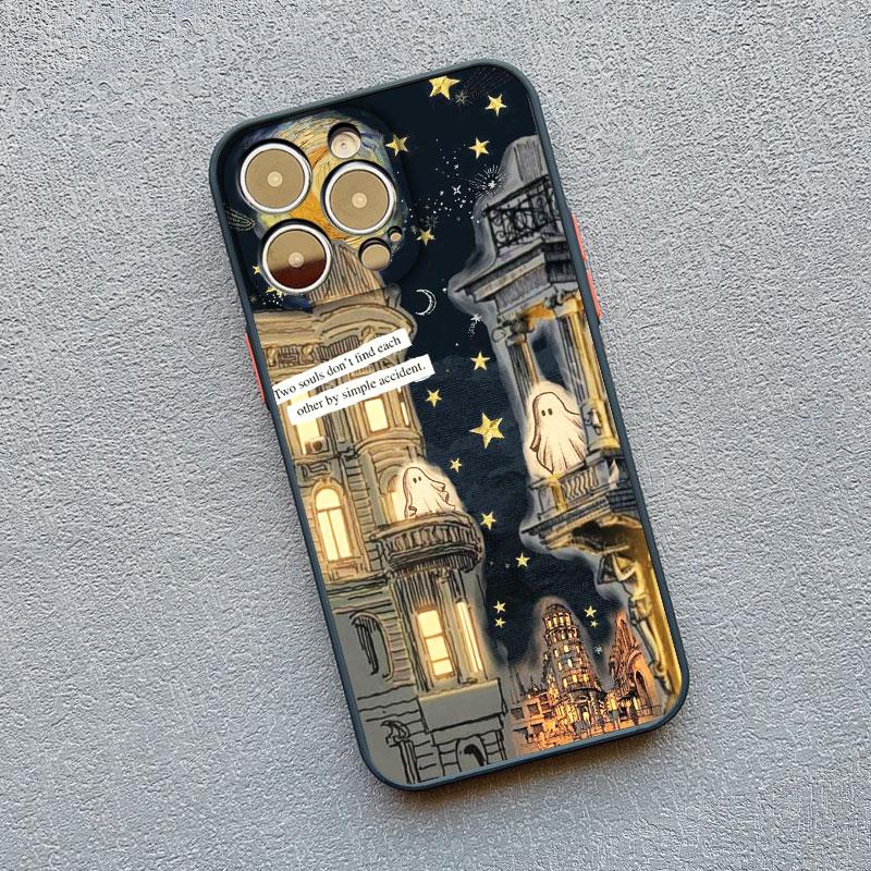 Matte Phone Case For iPhone 17 16 11 13 12 14 15 Pro Max 12 Mini 16 15 Plus X XS XR Ghost Illustration 11 Silicone Back Covers