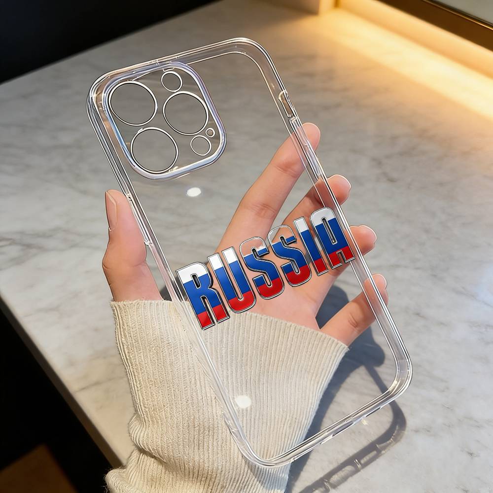 Russia F-Flag National Emblem  Phone Case For iPhone 17 16 15 14 13 12 11 Mini Pro Max Plus Transparent Cover