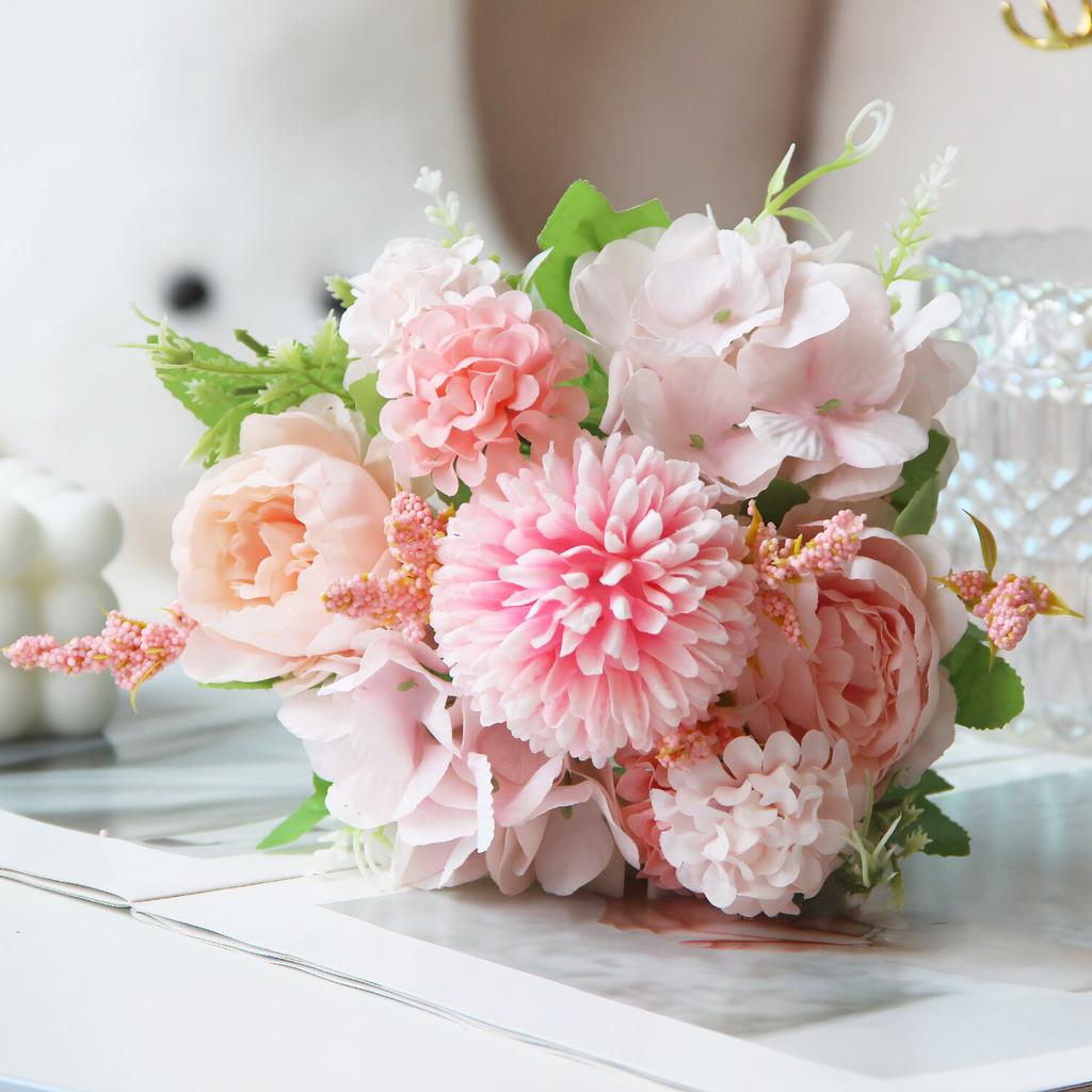 Peony and Rose Bouquet Realistic Silk Artificial Flowers Wedding Bridal Bouquet Home Garden Table Centerpiece Festival Decor