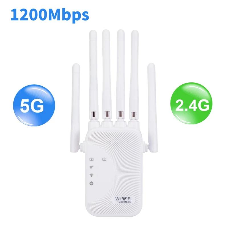2.4G/5G WiFi Wifi Versterker Dual Band Repeater 1200Mbps Draadloze Signaalbereik Vergroter Lange Afstand Netwerksignaal Booster Voor Thuis EU Plug-1200mbps