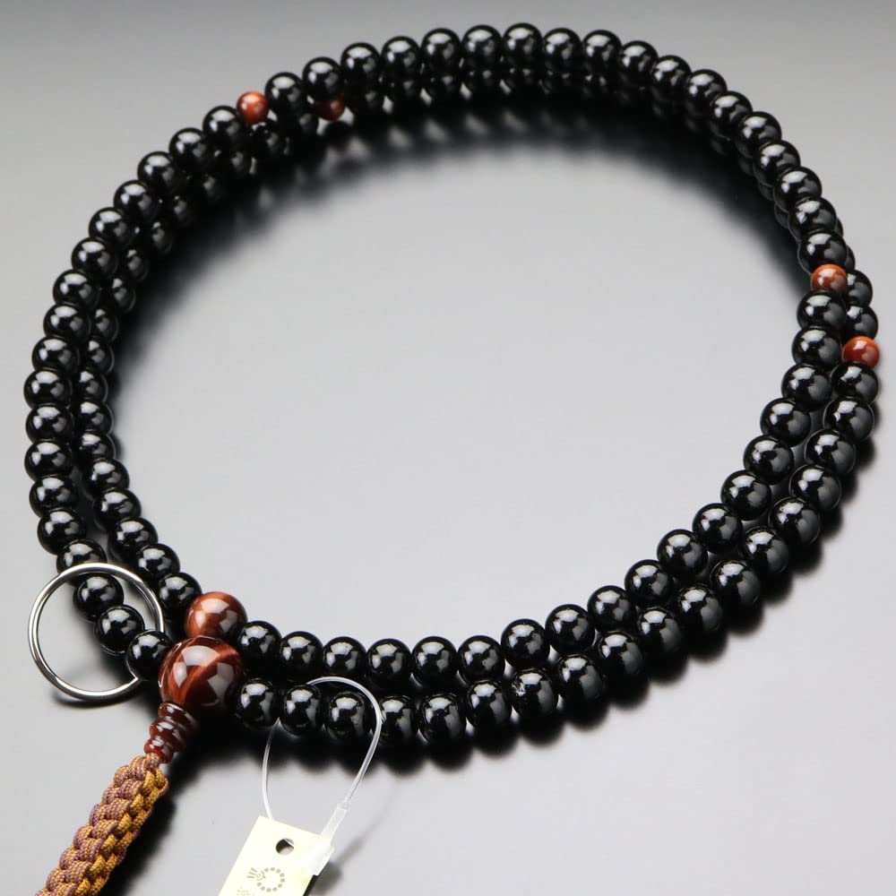 Nenju dot com Soto sect prayer beads for men Shakuni Ebony Red tiger eye stone string tassel Kyoto prayer beads Kyoto recitation Genuine silver ring