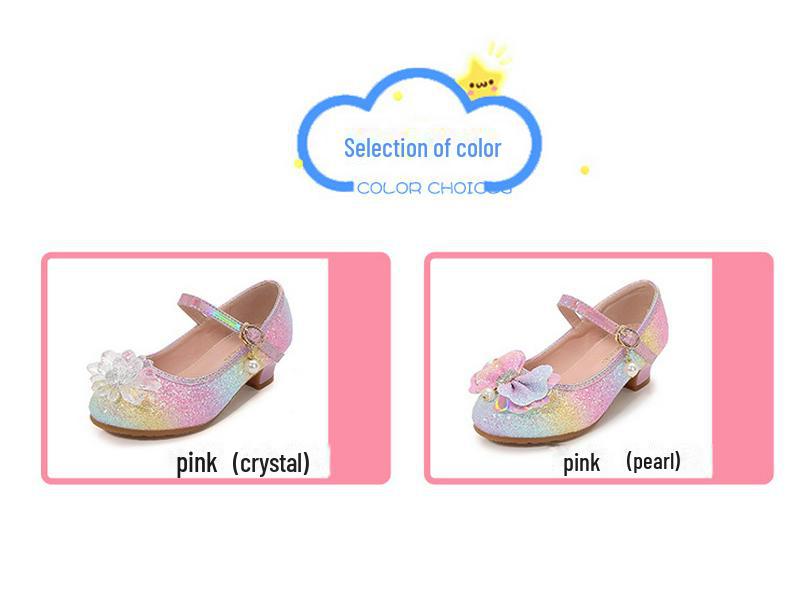Girls' Crystal Leather Heels - Spring/Fall Princess Shoes with Soft Soles for Catwalks