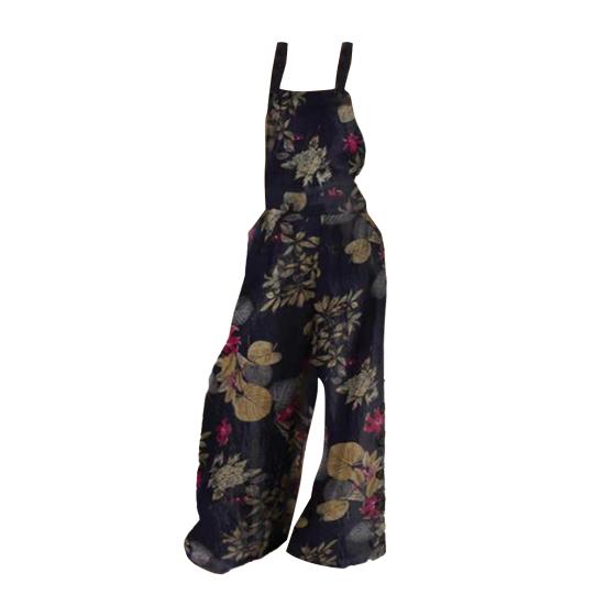 

Women Jumpsuit Sleeveless Floral Print Pockets Buttons Wide Leg Loose Suspenders Playsuit Overall for Spring/Summer XL