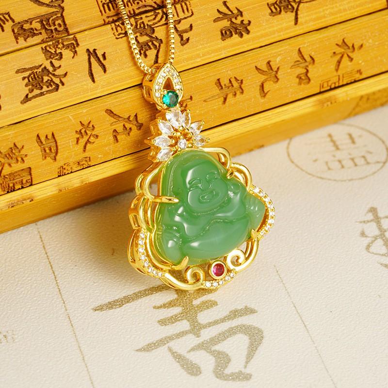 Gold Plated Buddha Pendant Necklace Women Minimalist Elegant Ethnic Style Charm Jewelry