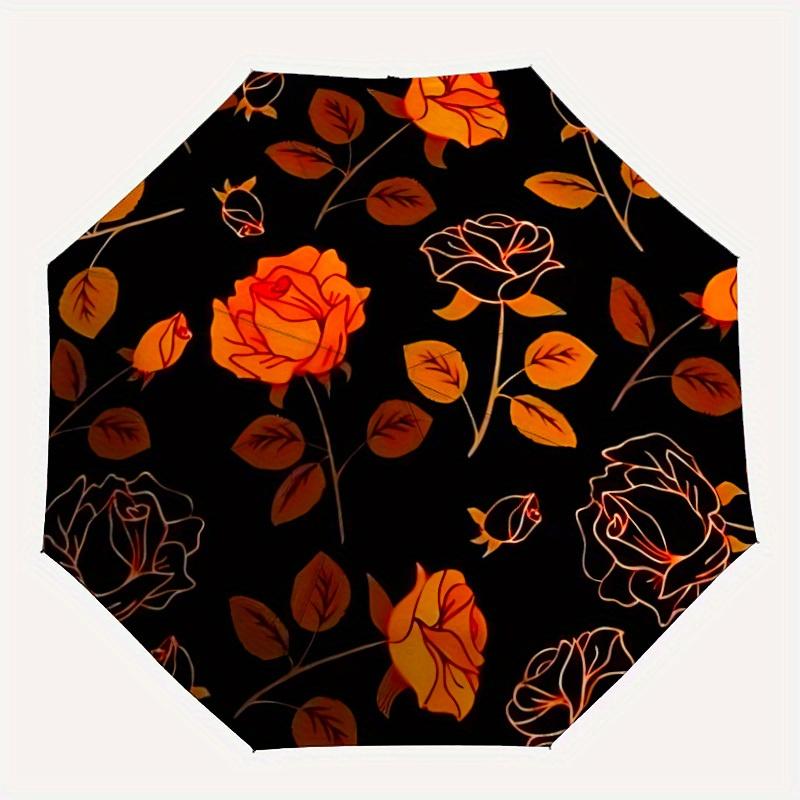 

1pc Orange Rose Pattern Automatic Open/Close Umbrella, Portable Folding umbrella for Everyday Use yy250826027