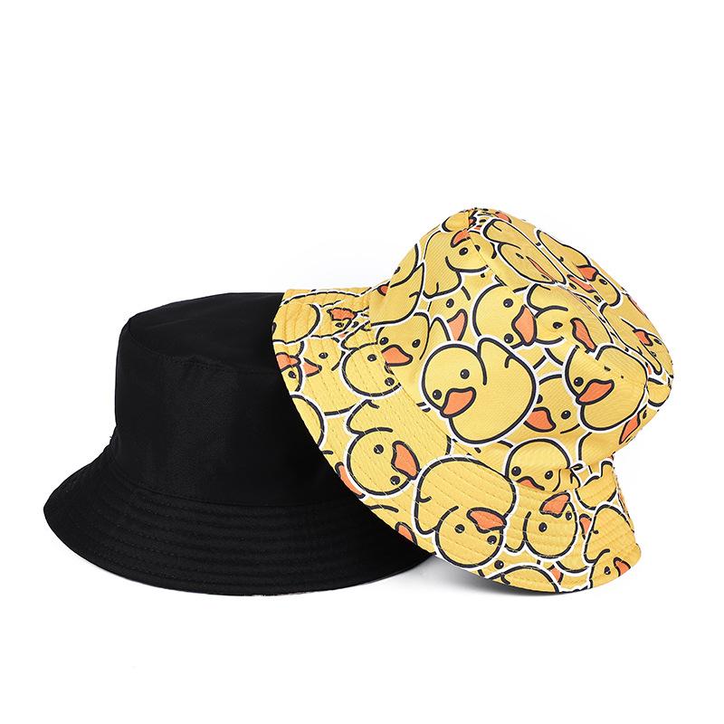 Summer Fisherman Hat Double Sided Yellow Travel Duck Bucket Hats Sunshade Anti-UV Breathable Reversible Foldable Beach Hat