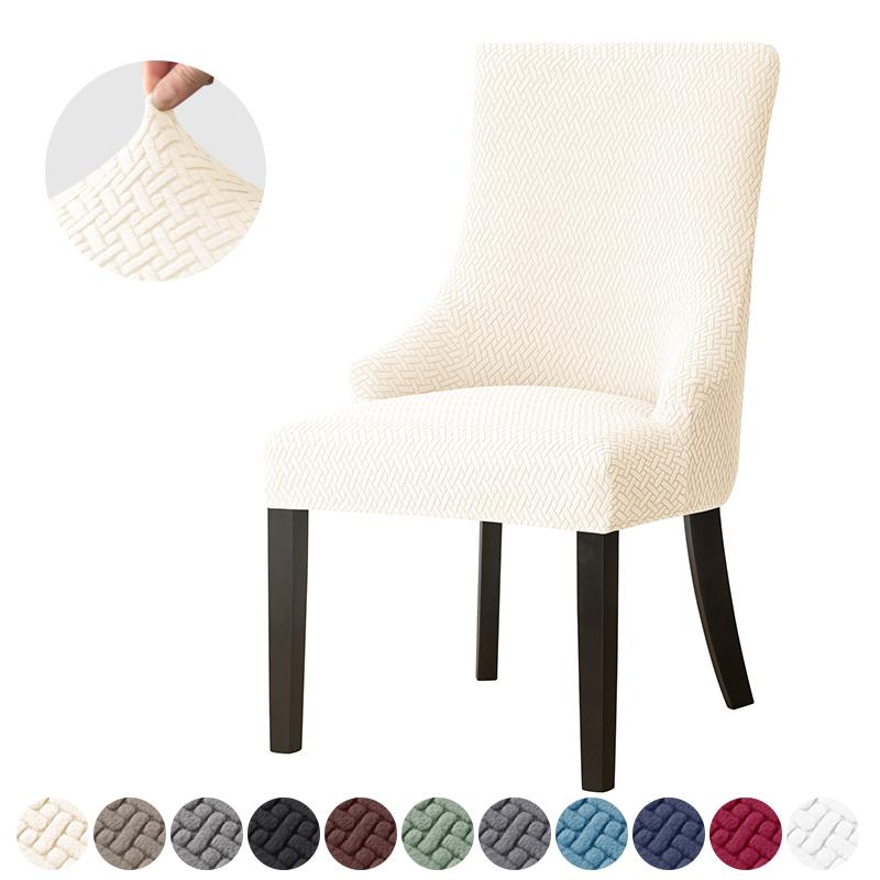 1/2pcs Jacquard Dining Chair Covers Stretch Chair Slipcovers Solid Color High Back Sloping Armchair Cover Hotel Kitchen Wedding