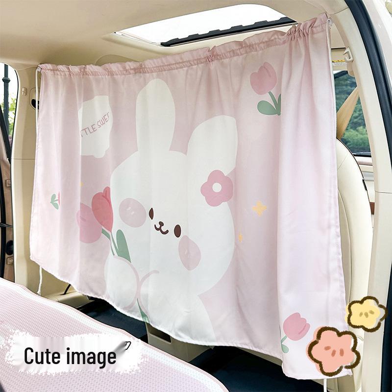 Cartoon Car Curtains: Cute Rabbit Sunshade & Privacy Divider with Heat Insulation