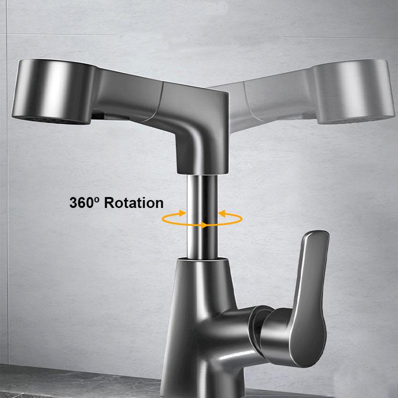 Dual-function Pull-down Bathroom Sink Faucet: Adjustable Height,, Anti-leak Brass Core, 360° Rotation, Black/Silver/White